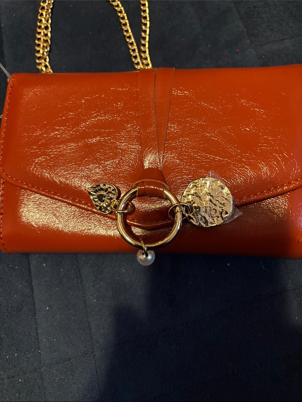 Steve Madden Orange Crossbody with Gold Chain and Charms